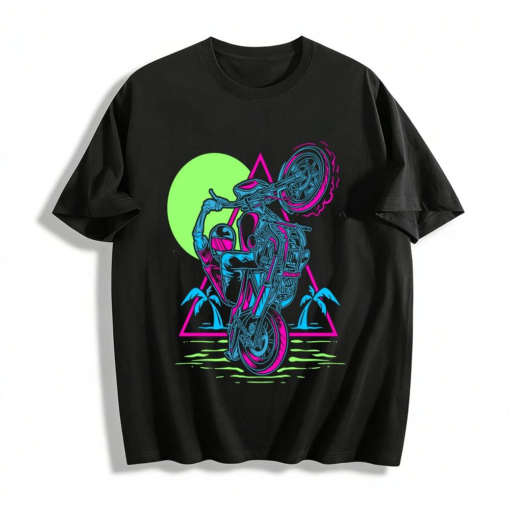 

Vintage Motorcycle Stunt Graphic Print Casual Tee Pure cotton T-shirt XXS