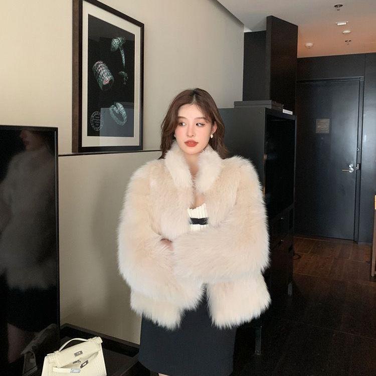 Winter New Environmentally Friendly Fur Stand-up Collar Jacket, High-end Fashionable Warm Thickened Plush Coat
