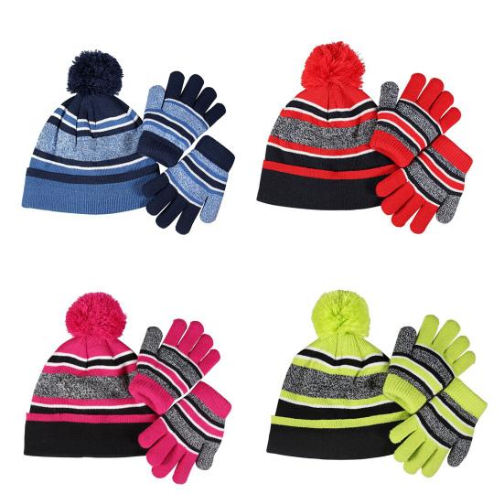 Winter Kids Hat And Gloves Set for Boys Girls Toddler Knitted Pompom Hat And Gloves Set Thick Warm Fleece Lined Accessories for Cold Weather