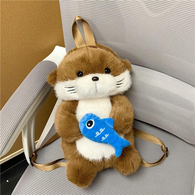 New student backpack girl plush bag cartoon schoolbag cute otter jK autumn and winter backpack