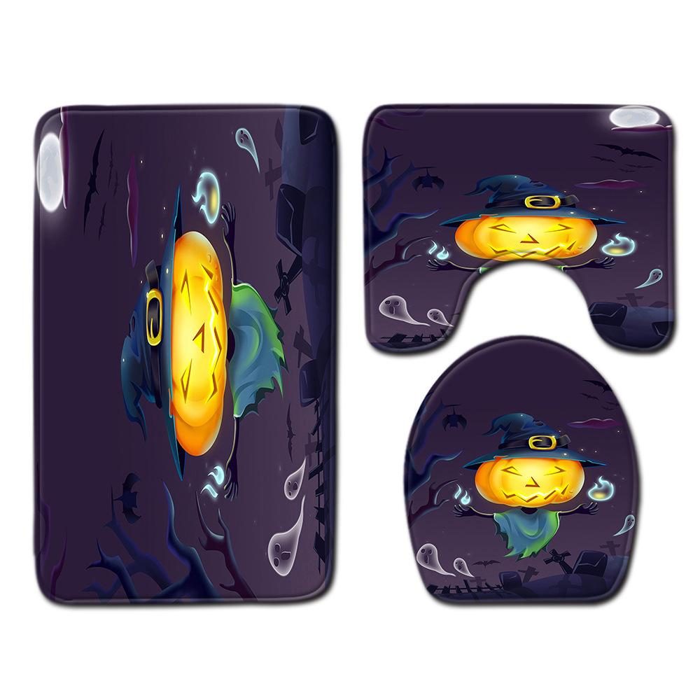 Halloween Shower Curtain Floor Mat Combination Four-Piece Household Door Mat Bedroom Non-Slip Carpet