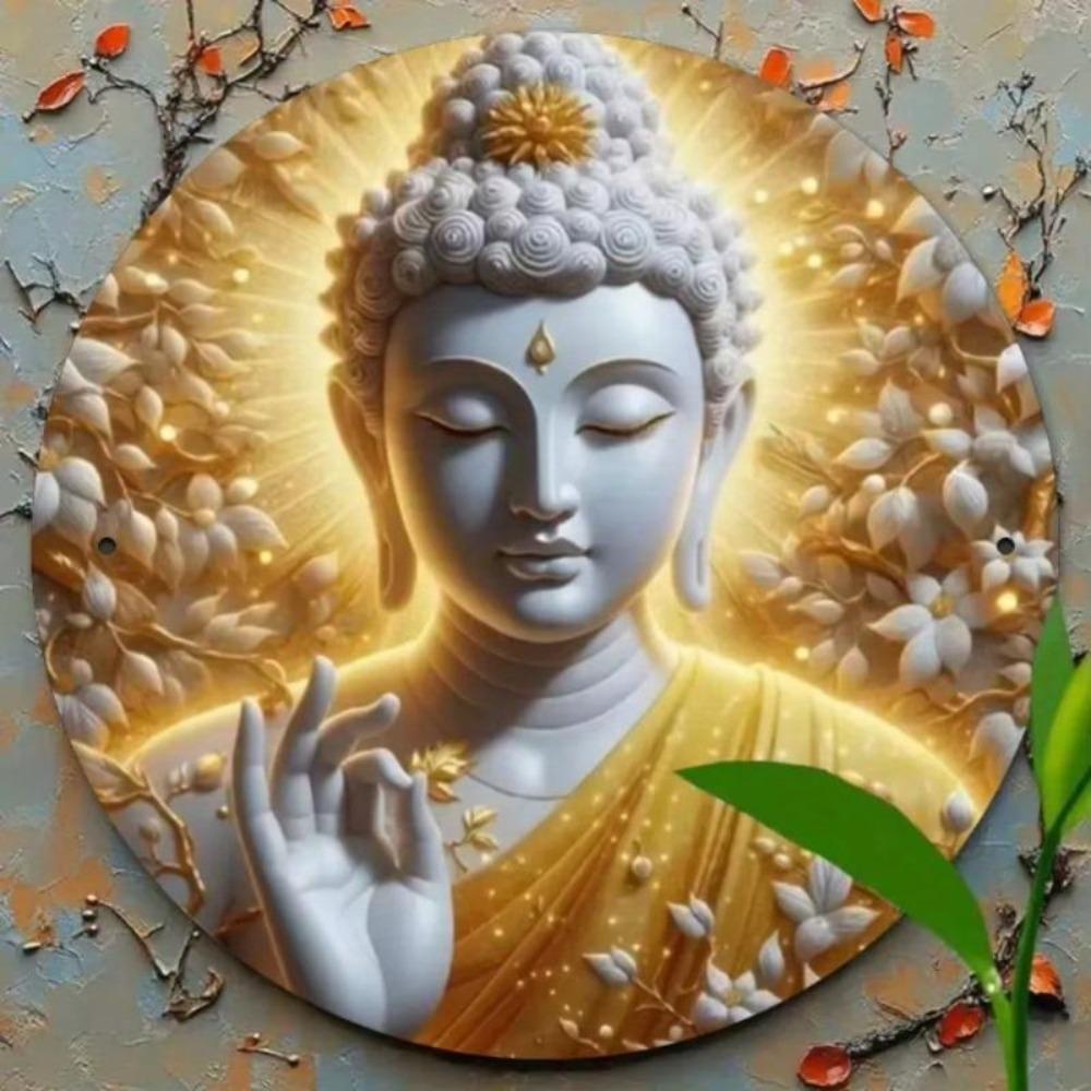 Metal Wall Art Vintage Buddha Round Sign Door Hanging Rustic Home Decor Entryway Garden Party