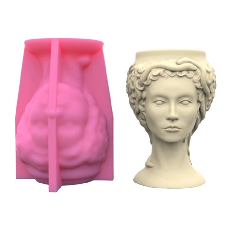 

Large Snake Lady Head Gypsum Silicone Mold for Making Succulent Plant Flower Pot 1