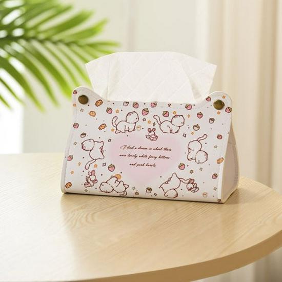 Creative Cartoon Animal Tissue Box - Leather Cat & Dog Design for Home or Car
