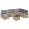 9 Piece Sofa Set with Cushions Beige Poly Rattan