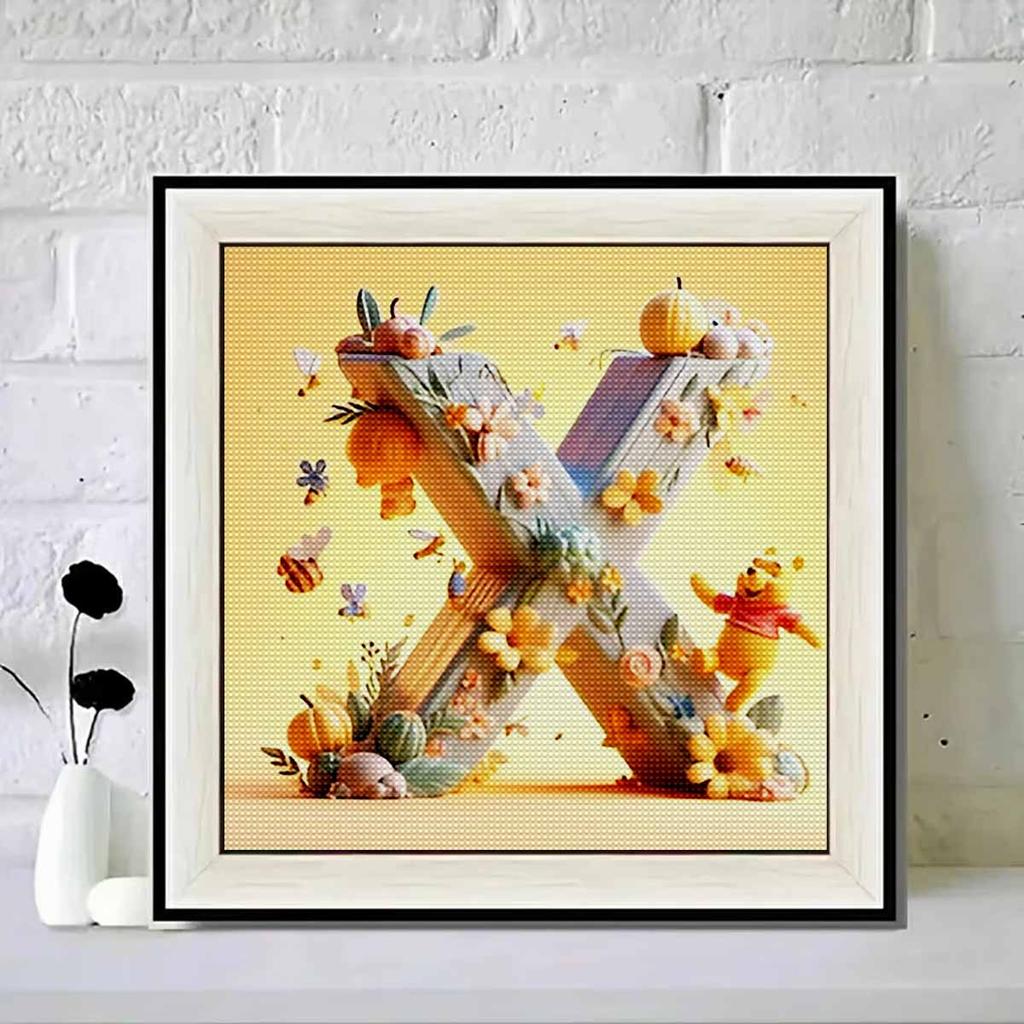 DIY Diamond Painting Round Diamond Winnie and The Letter X Full Diamond Mosaic Home Decoration Painting Cross Stitch Kit