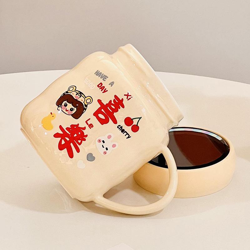 

Керамическая чашка, устойчивая к высоким температурам, симпатичная кружка, сувенир, подарочный стакан для воды, простой набор, чашка с крышкой, привлекательный внешний вид 480ML