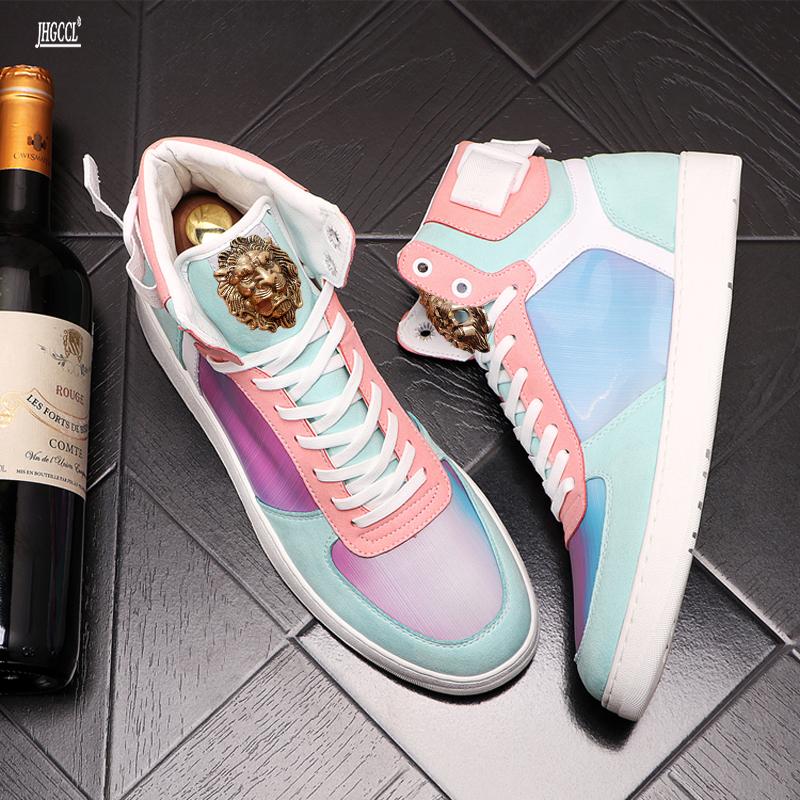 Fashion Bright High Top Shoes Men's New Autumn Fashion Short Boots All Casual Shoes High Top Skateboard Shoes
