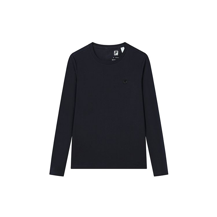 Fila Athletics Solid Color Sports Fitted Knit Crew Neck Long Sleeve T-Shirt Women Tops Royal-Blue A11W211219F-NV