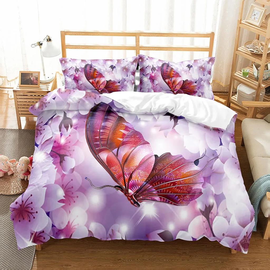 Butterfly And Flower Duvet Cover Girls Botanical Floral Bedding Set Microfiber Garden Flower Print Quilt Cover Twin King Size