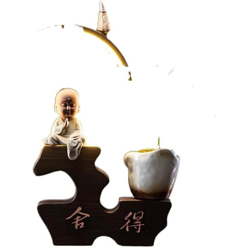 

Новая лампа дзен в китайском стиле, круг, маленький монах, креативная курильница с обратным потоком, украшение для дома, в помещении, чайная церемония, курильница