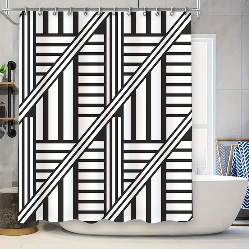 

Bathroom Black White Shower Curtain With Modern Striped Print For Home Decor W60H190(CM)-1 Pcs