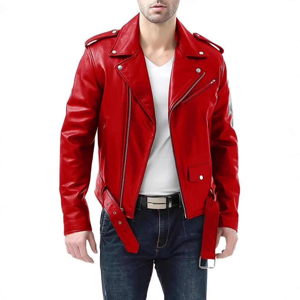 2026 European-American Men's PU Leather Motorcycle Jacket - Spring/Autumn