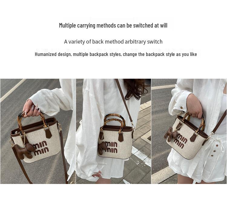 2025 Influencer-Stil Damen gewebte Crossbody Bucket Handtasche für Sommer-Strandurlaube