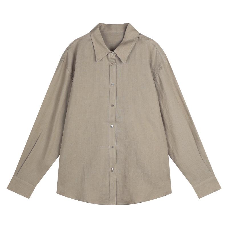 

CLEAN SPACE Классическая женская льняная рубашка - Свободный, дышащий топ с лацканами для весны 2025 One Size хаки