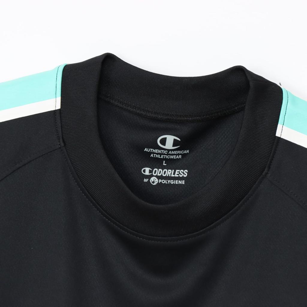 Champion Short Sleeve Crew Odor Script Logo Men's T-Shirt, Black, C3-BV301, Neck, 100% Polyester, Antibacterial, Resistant, Breathable, Quick-Drying,