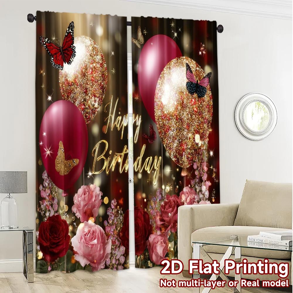 2pcs, 2D FLAT PRINTING Curtains (Without Rod) Birthday Bliss(2) Modern Curtains Roller Blinds Semi-Sheer Curtains Outdoor