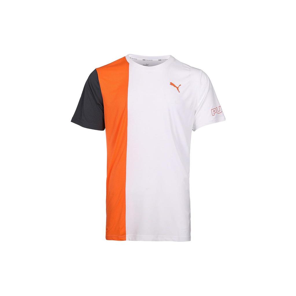 Puma Color Block Round Neck Pullover Quick-Dry Lightweight Moisture-Wicking Breathable Short Sleeve T-Shirt Men T-Shirts Orange 521152-02