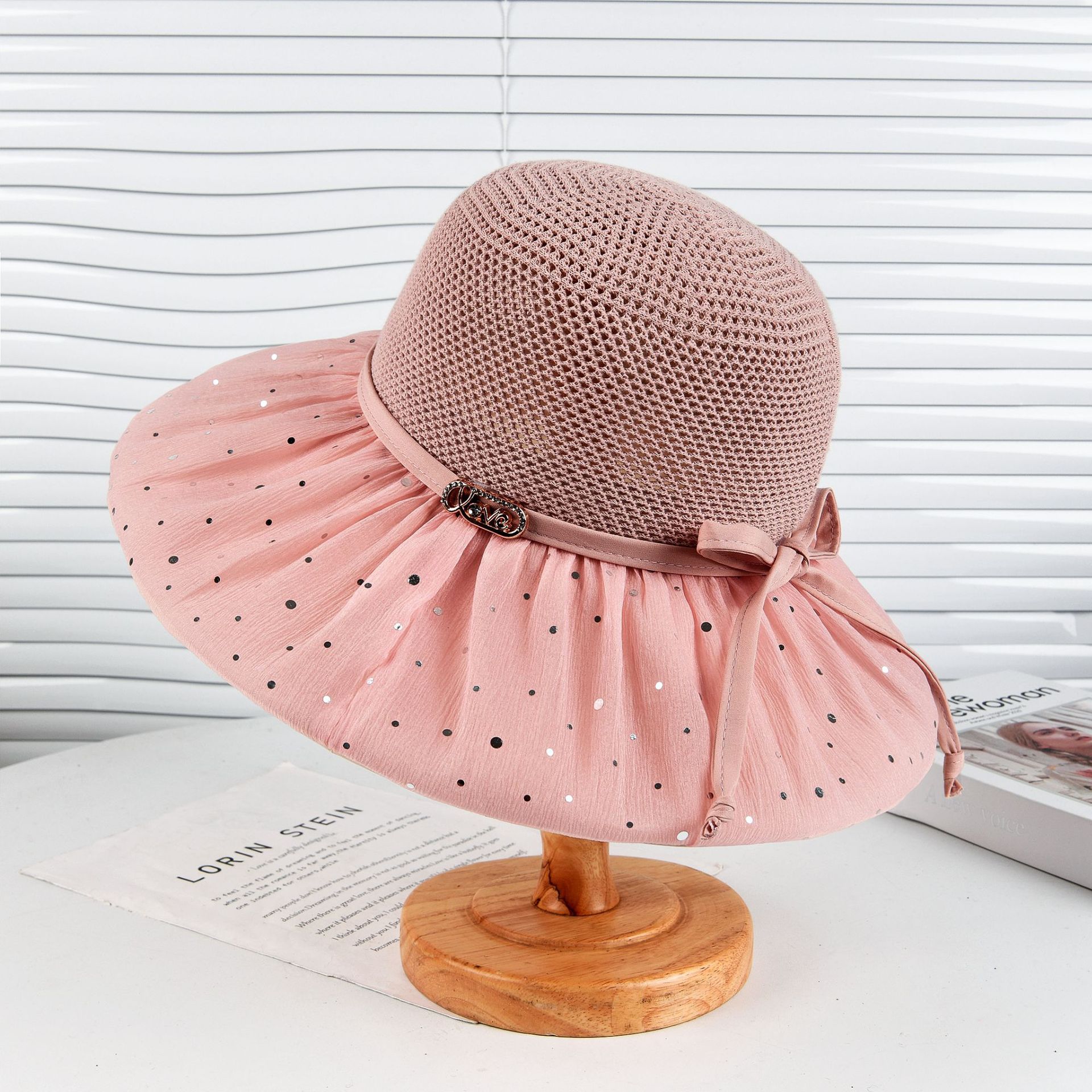 Summer Breathable Mesh Top Wide-Brimmed Sun Hat with Breathable Mesh Design, Sequined Pleated Brim, Women s Outdoor Sun Protection Vacation Sun Hat розовый