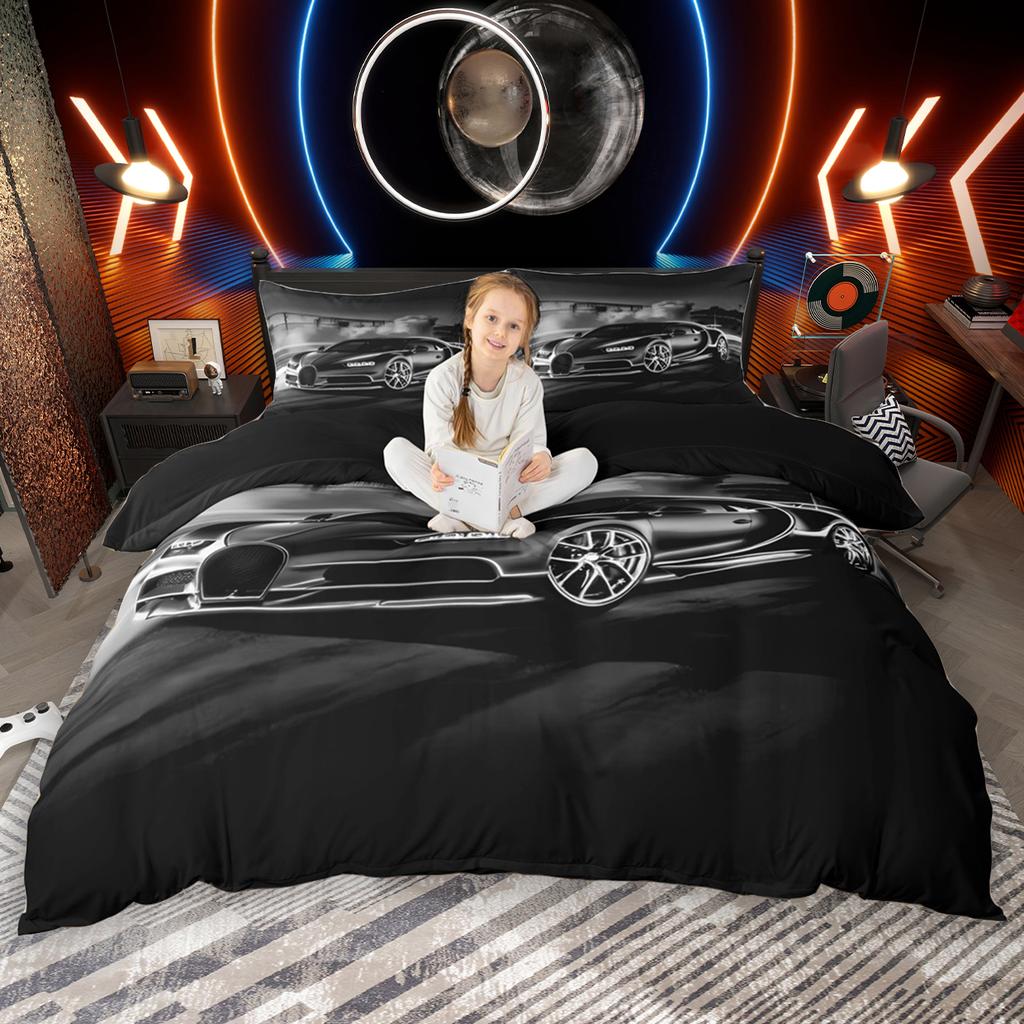 Homewish Speed Racing Car Duvet Cover Set for Boys 2pcs/3pcs, Cool Sports Car Bedding Set, Extreme Sport Themed Comforter Cover