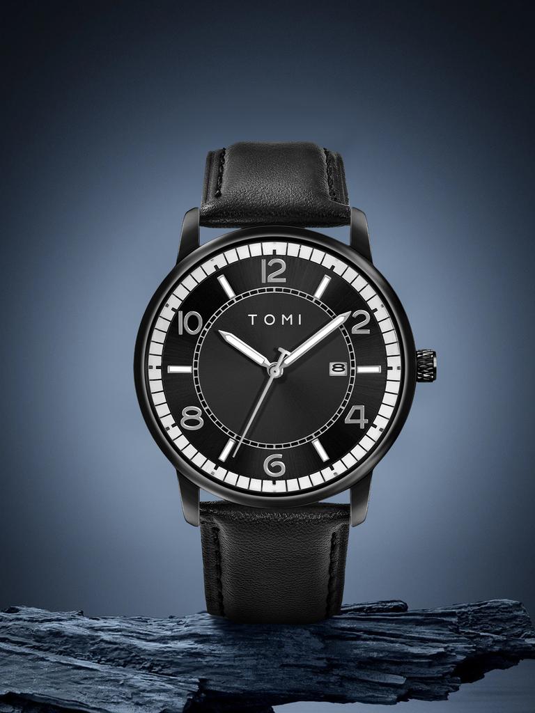 Simple men's watch business leisure quartz watch round leather strap calendar watch men's wristwatch