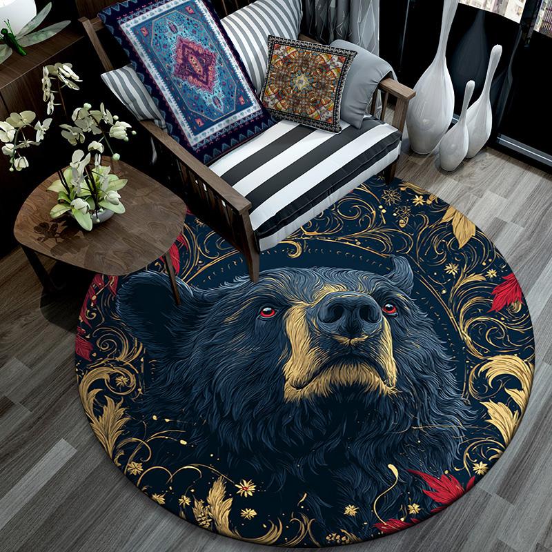 Black Bear Round Area Rug,Carpet Rug for Living Room Bedroom Sofa Playroom Decor,Non-slip Floor Mat