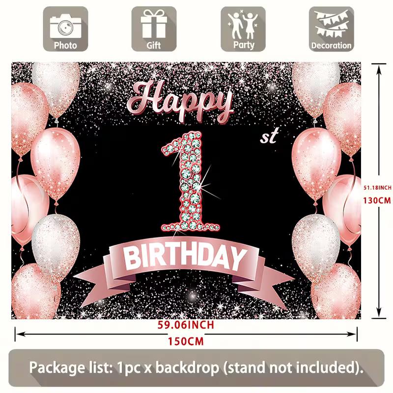 2D Flat Print Rose Gold 1st Birthday Tapestry Party Background Cloth