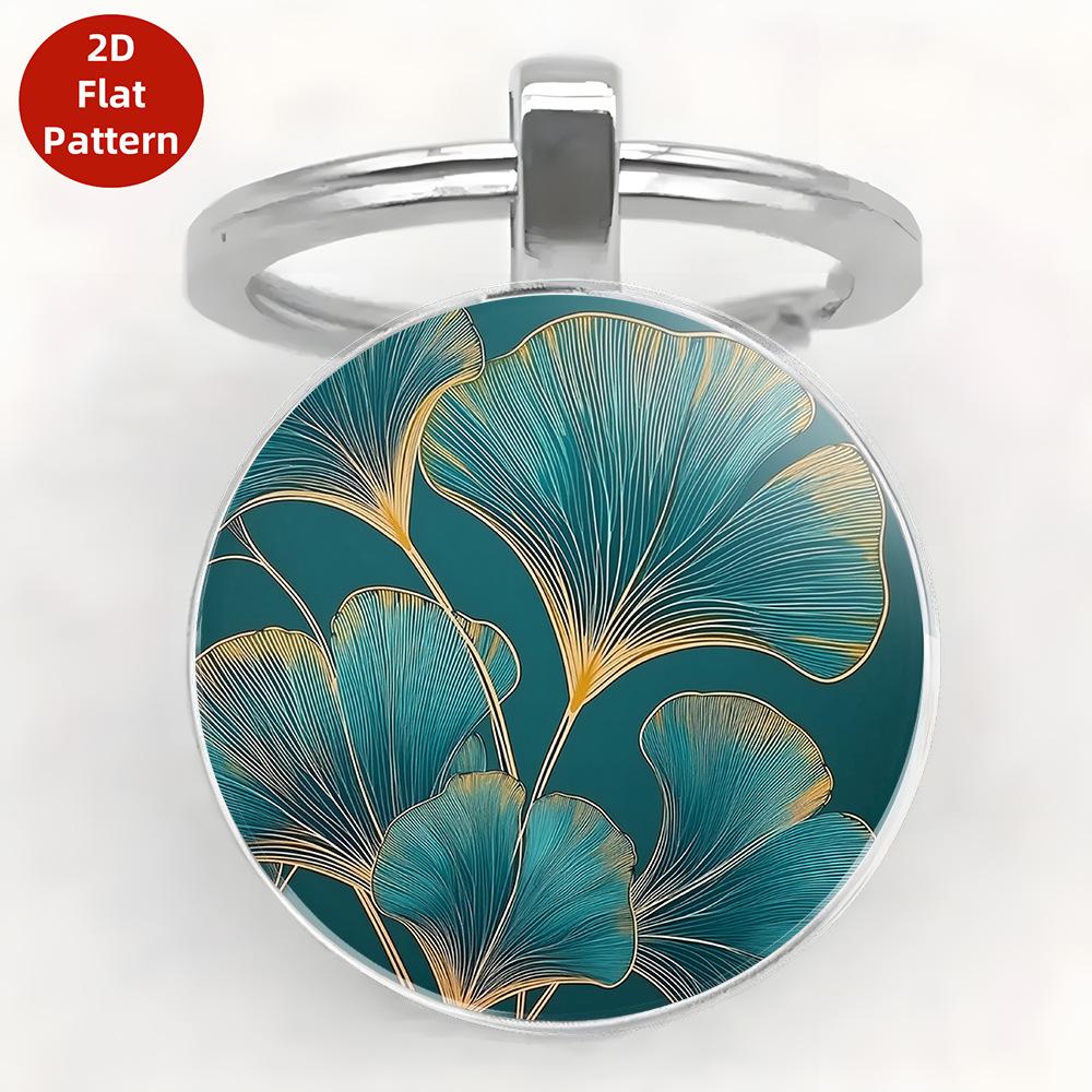 

Round Alloy Keychain Pendant with Flat 2D Botanical Pattern Metal Key Ring for Bag Decoration and Key Organization One Size