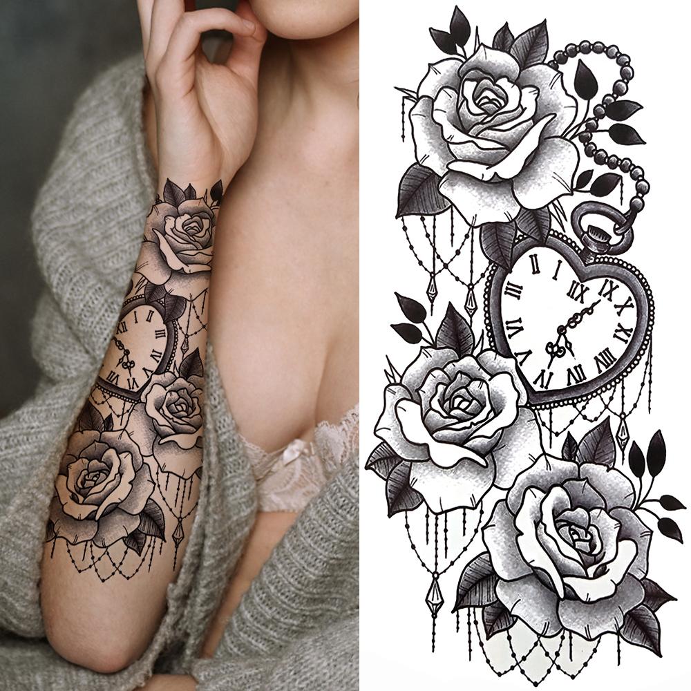 Geometry Owl Temporary Tattoo For Women Fake Wolf Tiger Deer Triangle Tatoo Sticker Black Moon Flower Body Art Tattoos Paper