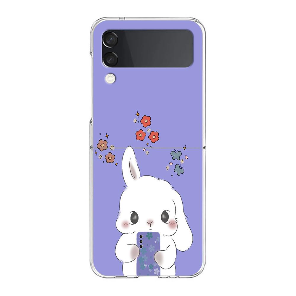 Cute Colorful Rabbit Phone Case For Samsung Galaxy Z Flip 3 4 5 Hard Folding Clear PC Bumper For Samsung Z Flip 6 Back Cover