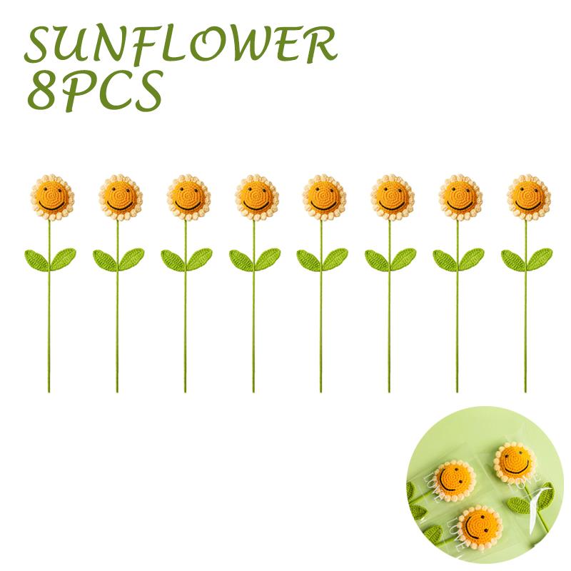1-10Pcs Knitting Flower Sunflower Home Decoration Knitted Rose Bouquet Teacher's Day Mother's Day Birthday Gift Handmade Bouquet