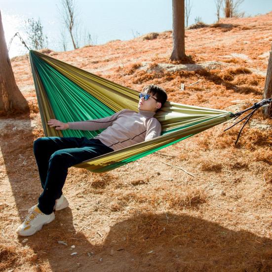 Outdoor Hammock Patchwork Color Anti-Rollover Wide Design Moisture-Proof Pad Outdoor Sleeping Hammock Color-Blocking Resting Equipment