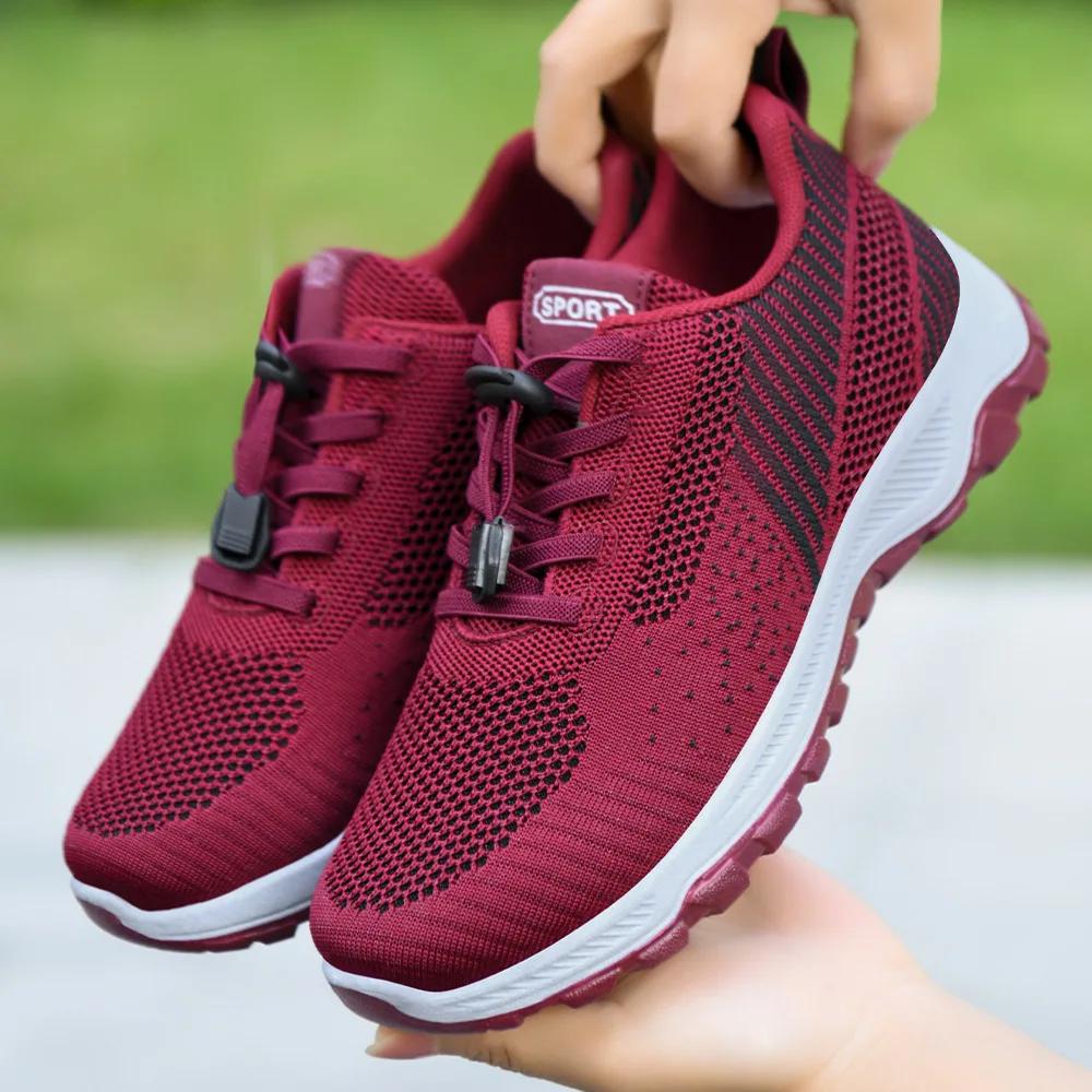 Women's Soft Bottom Running Shoes Breathable Sports Shoes Couple's Walking Shoes Spring Autumn Season round Toe Mesh Shoes