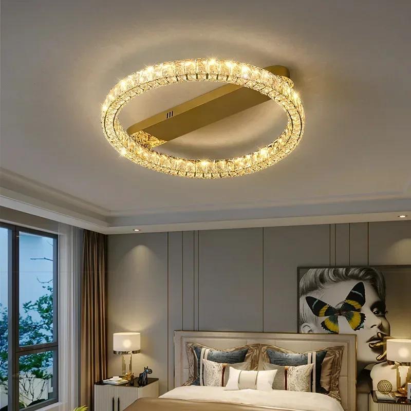 2025 New Crystal Ceiling Light Nordic Modern Living Room Bedroom Light Golden Circle Wire Cutting Luxury Design Ceiling Light