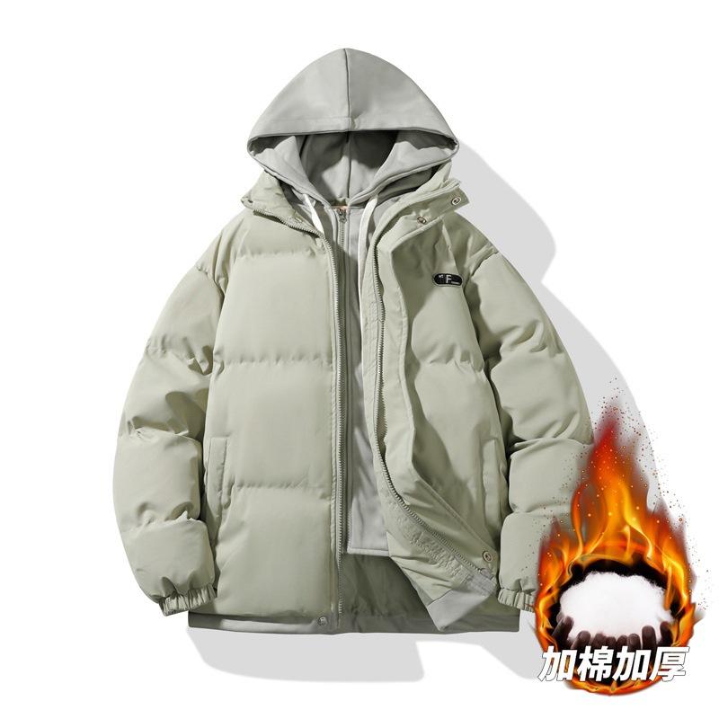American fake two-piece winter cotton-padded clothes men's new Korean version loose cotton-padded clothes teenagers hooded thickened warm jacket