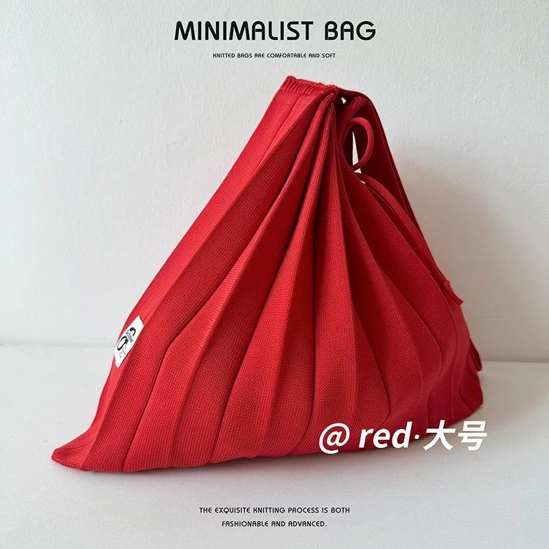 

Ins Shopping Bag Pleated Design Foldable Contrast Color Knitted Shoulder Handbag Women Pleated Splice Bag