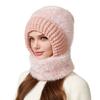 Yousheng Riding Headgear 3 in 1 Hat Scarf Face Guard Solid Color Plush Ball Decor Thickened Warm Windproof Winter Hat