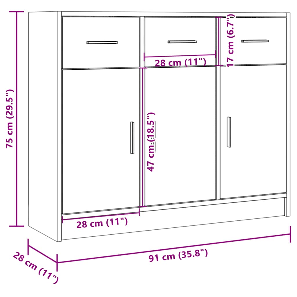 Sideboard Sonoma Oak 91 x 28 x 75 cm Particleboard