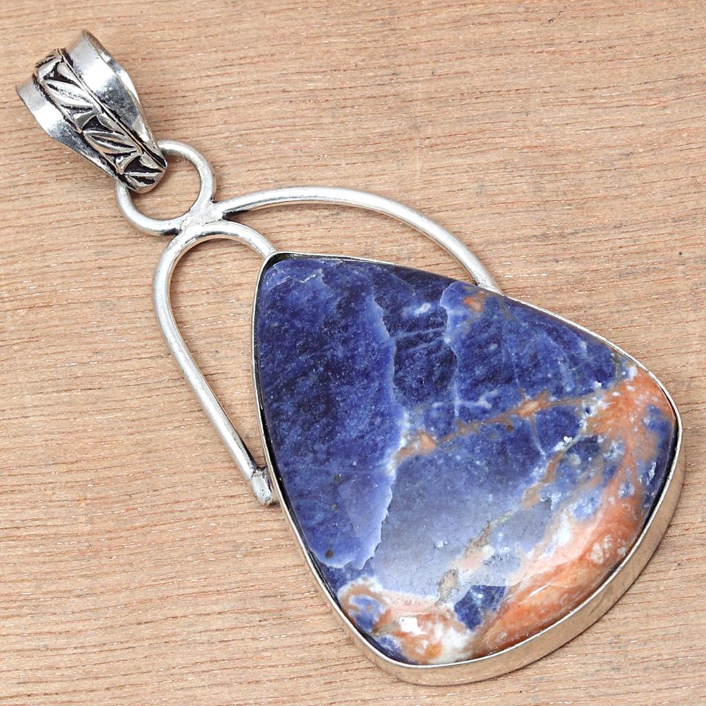 Pendant Sodalite Gemstone Valentine'Day Ethnic Silver Jewelry 1.5"