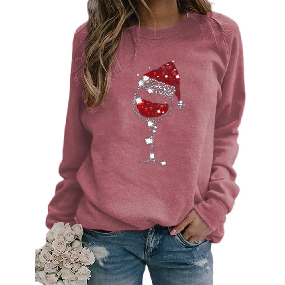 Women's Red Wine Glass Christmas Hoodie with Hat and Long Sleeves