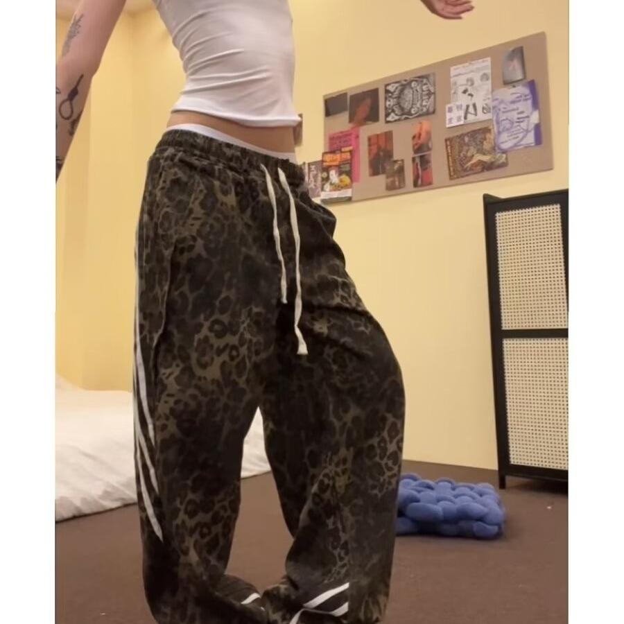 

Унисекс Джинсы в полоску с леопардовым принтом в стиле ретро – Свободный крой, Прямой крой, Повседневный стиль 2XL