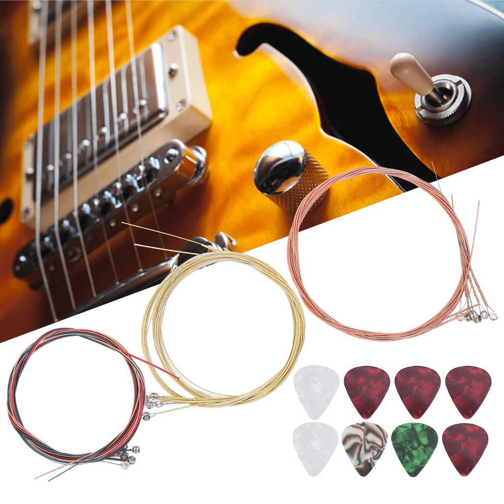 3 Set Acoustic Guitar Strings Steel Replacement 8Pcs Celluloid Picks for Performers Zxs0002