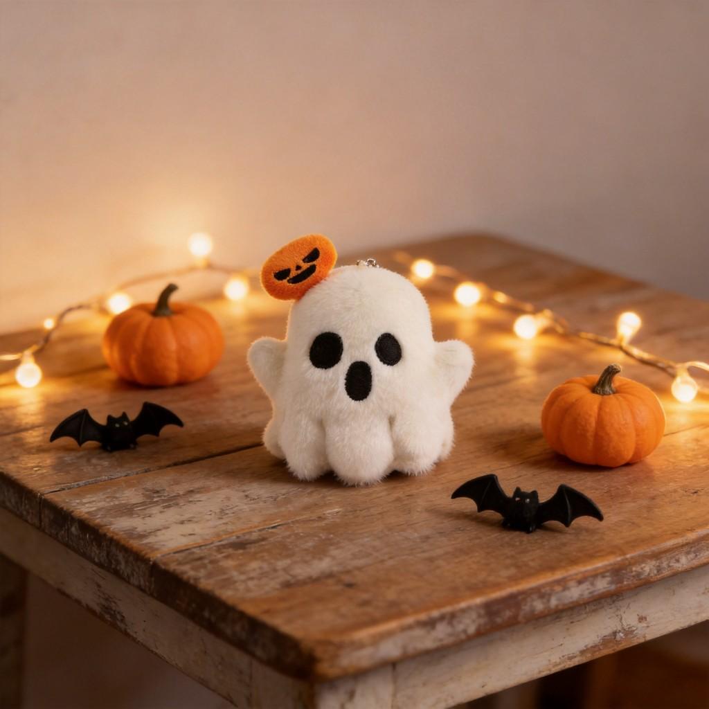 Portachiavi Gatto Fantasma di Halloween Peluche Morbido Ciondolo Carino per Borsa Regalo per Adolescenti