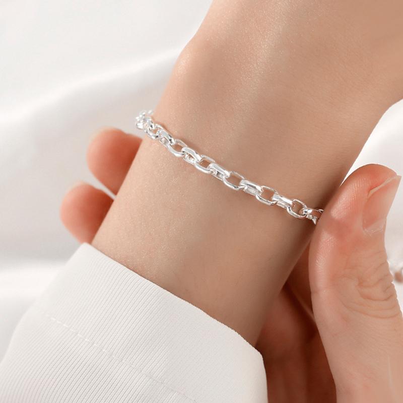 S925 Sterling Silver O-Type Chain Bracelet for Women Men Simple Round Chain Adjustable Couple Bracelets Couple Fine Jewelry Gift