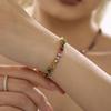 Mili Ins 18K Gold PVD-Plated Stainless Steel Set: Handmade Claw-Set 5mm Colored Zircon Bracelet & Necklace, Super Shiny.
