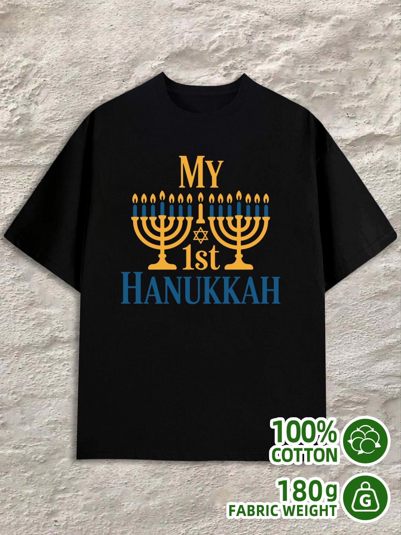 T-Shirt Y2K Hanukkah Menorah Black Regular Fit 2XL