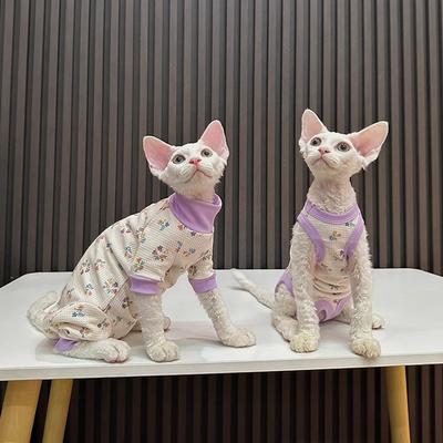 Neue Waffel-Blumen-Vierbeiner-Kleidung, Bauchschutz, Kleidung für haarlos Katzen, Sphinx Katze Devon