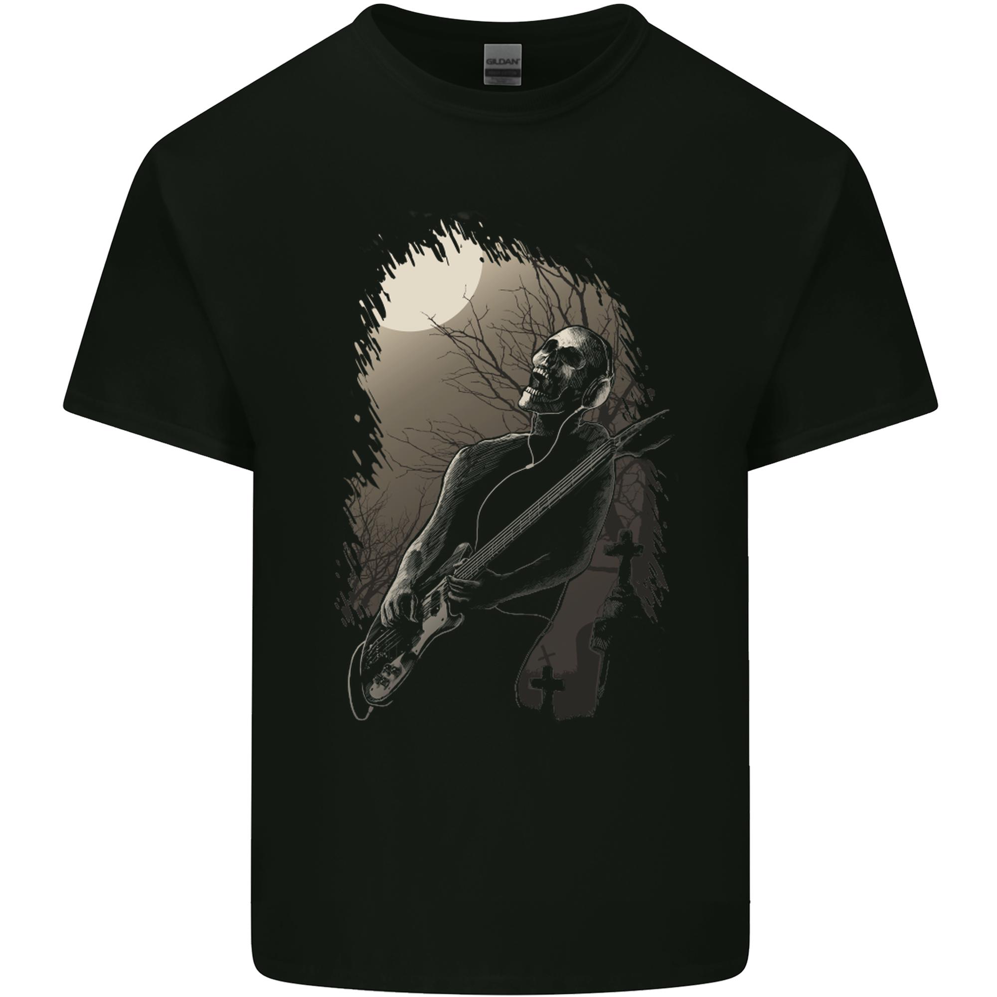 Midnight Rock n Roll Music Skull Guitar Unisexs Light Cotton TShirt S