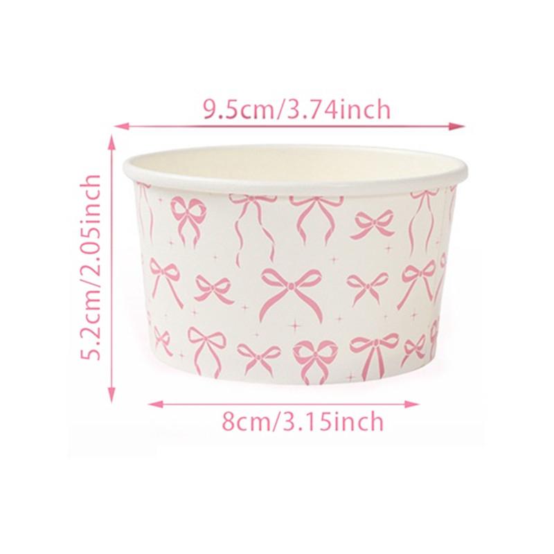 10 Pcs Bow Ribbon Disposable Ice Cream Paper Cups Bowls For Jelly Pudding Mousse Yogurt Container Birthday Party Wedding Kitchen