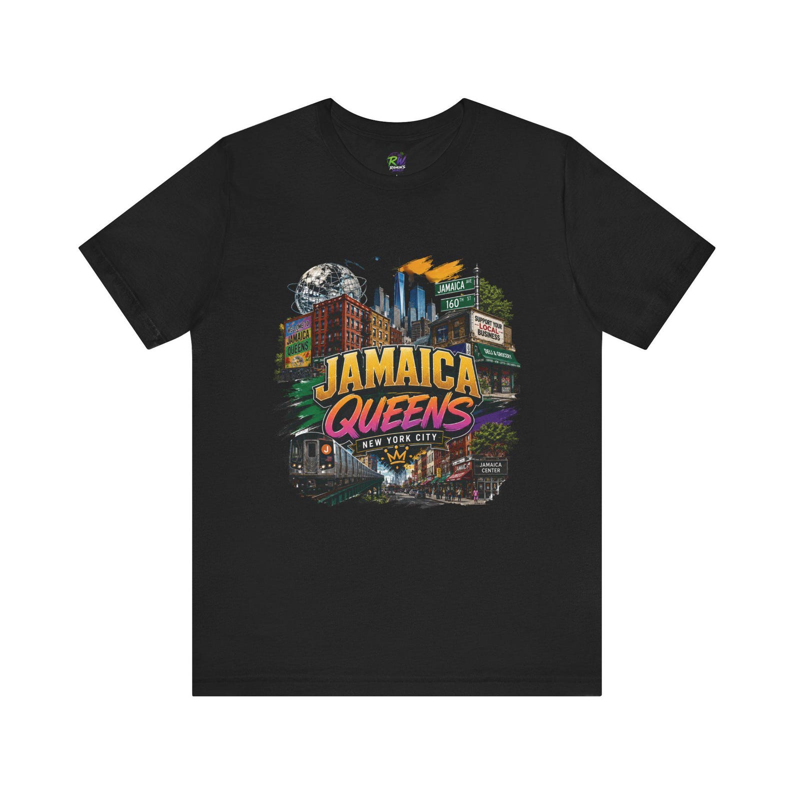 Jamaica Queens New York Graphic Tee | Neighborhood Skyline T-Shirt XL